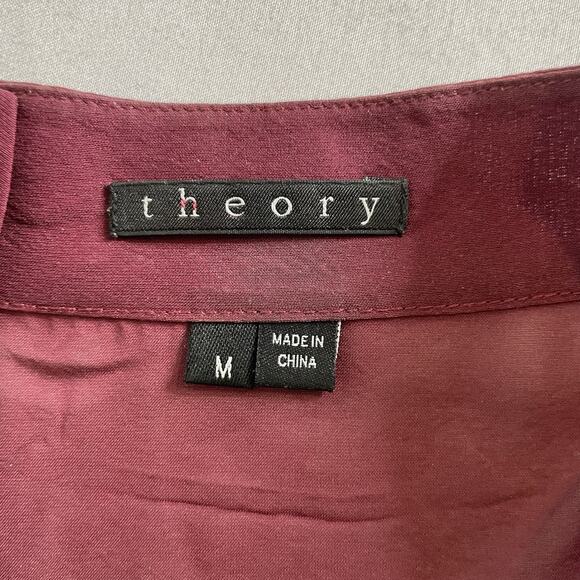 Theory Women's Burgundy Sheer Silk Sleeveless Blouse Size M Old Money Euro Chic - Picture 5 of 11